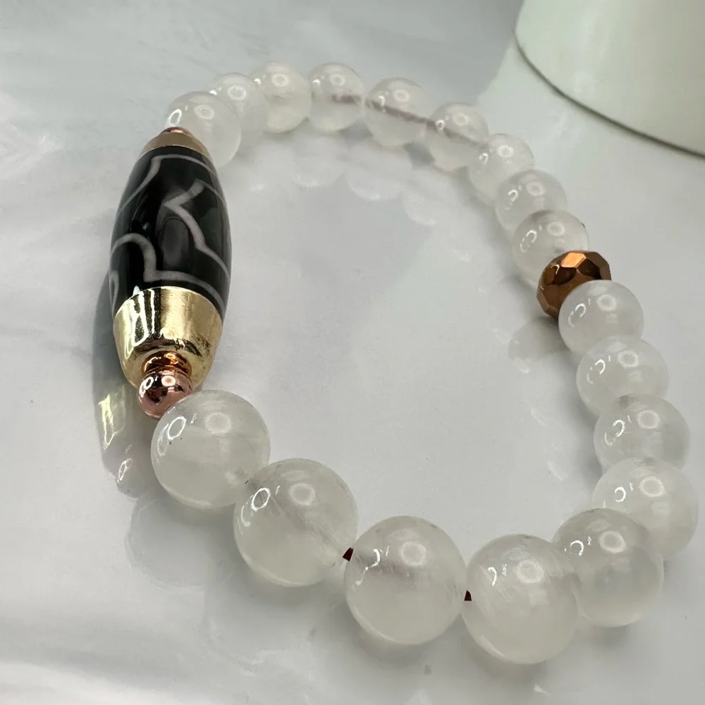 SOUL PURIFIER SELENITE NATURAL STONES BRACELET size 7” - Picture 5 of 10